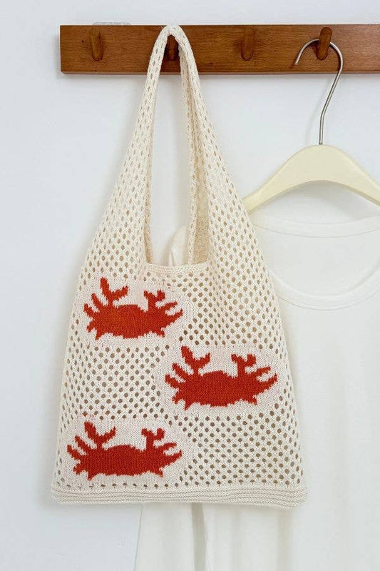 Ocean Theme Crochet Tote Beach Bag: Crab