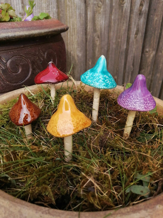 Colorful Mushrooms for Garden, Pot Decoration, Ceramic Fairy: Mixed Colors