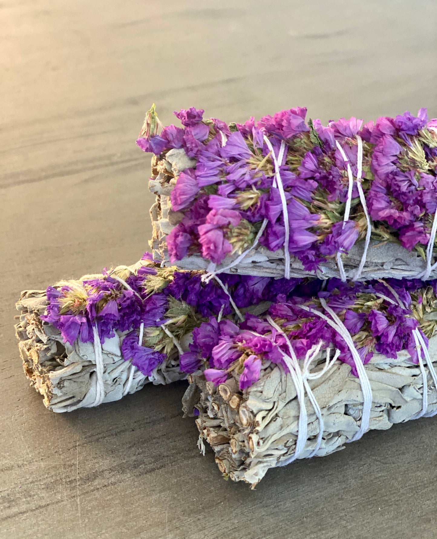 White Sage Smudge Sticks with Purple Flowers in Bulk