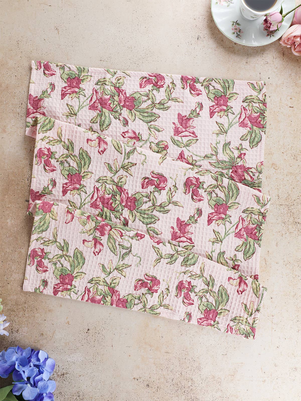 Sweet Pea Ruffle Tea Towel Rose