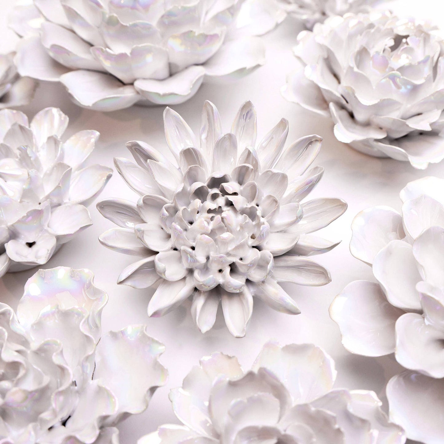 White Ceramic Flowers For Tabletop Or Wall Hanging: Ivory Ranunculus