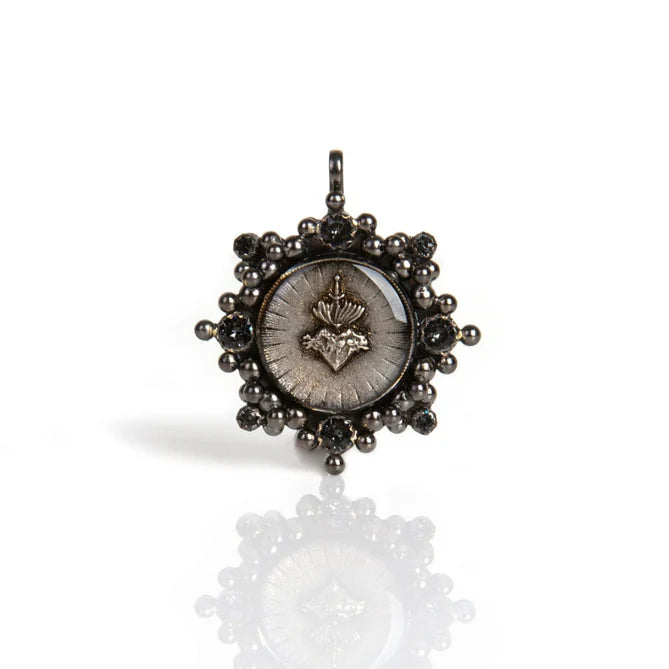 Cloister Sacred Heart Medallion - Gun Metal