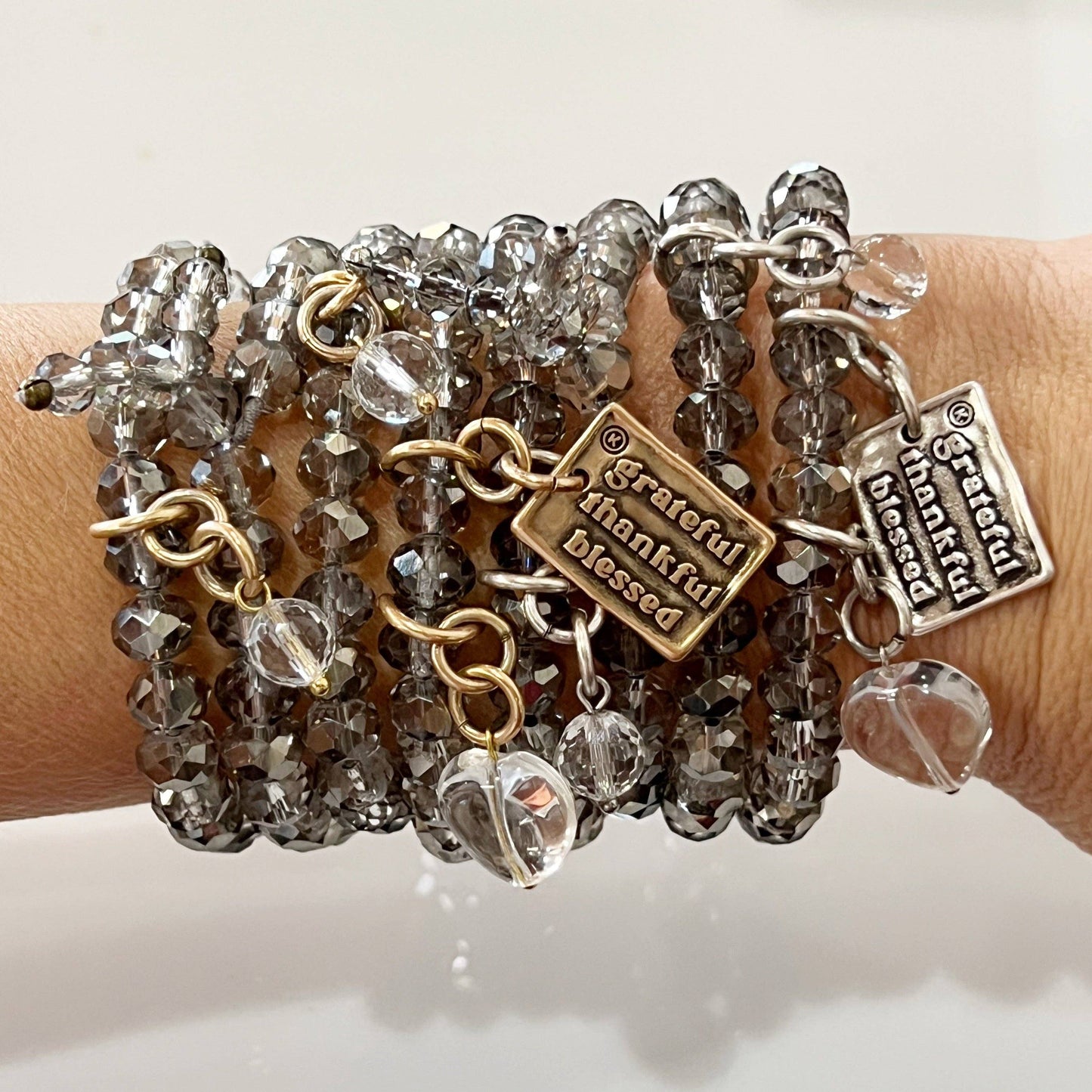 GRATEFUL THANKFUL BLESSED | Crystal Boho Wrap: S/M / Silver Finish Pendant
