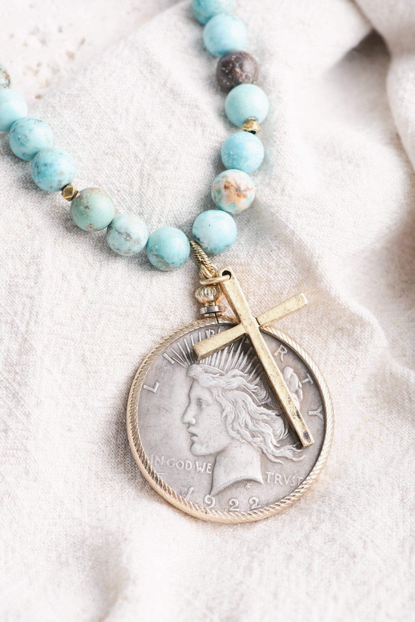 Relic Coin and Cross Necklace: Antique Bronze 30"