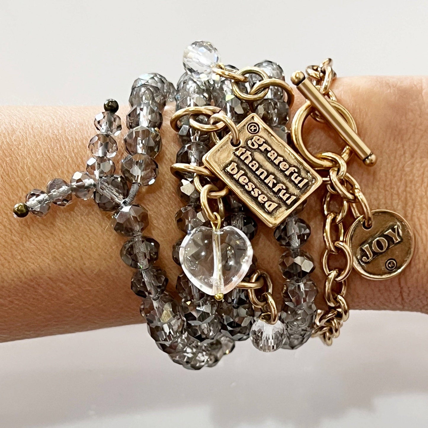GRATEFUL THANKFUL BLESSED | Crystal Boho Wrap: S/M / Silver Finish Pendant