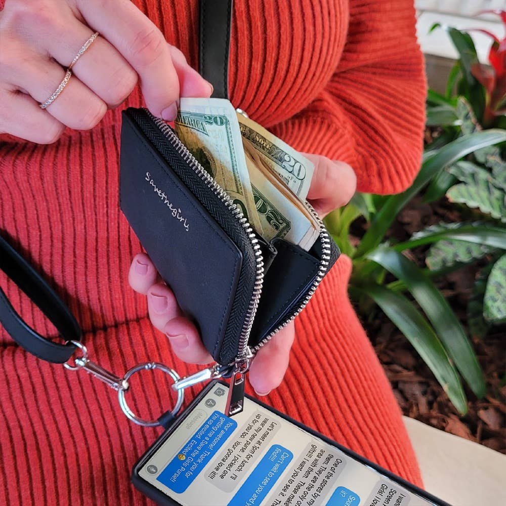 Clip & Go Brushed Vegan Leather Phone Lanyard - Rfid Pouch: Bone - Bone Pouch