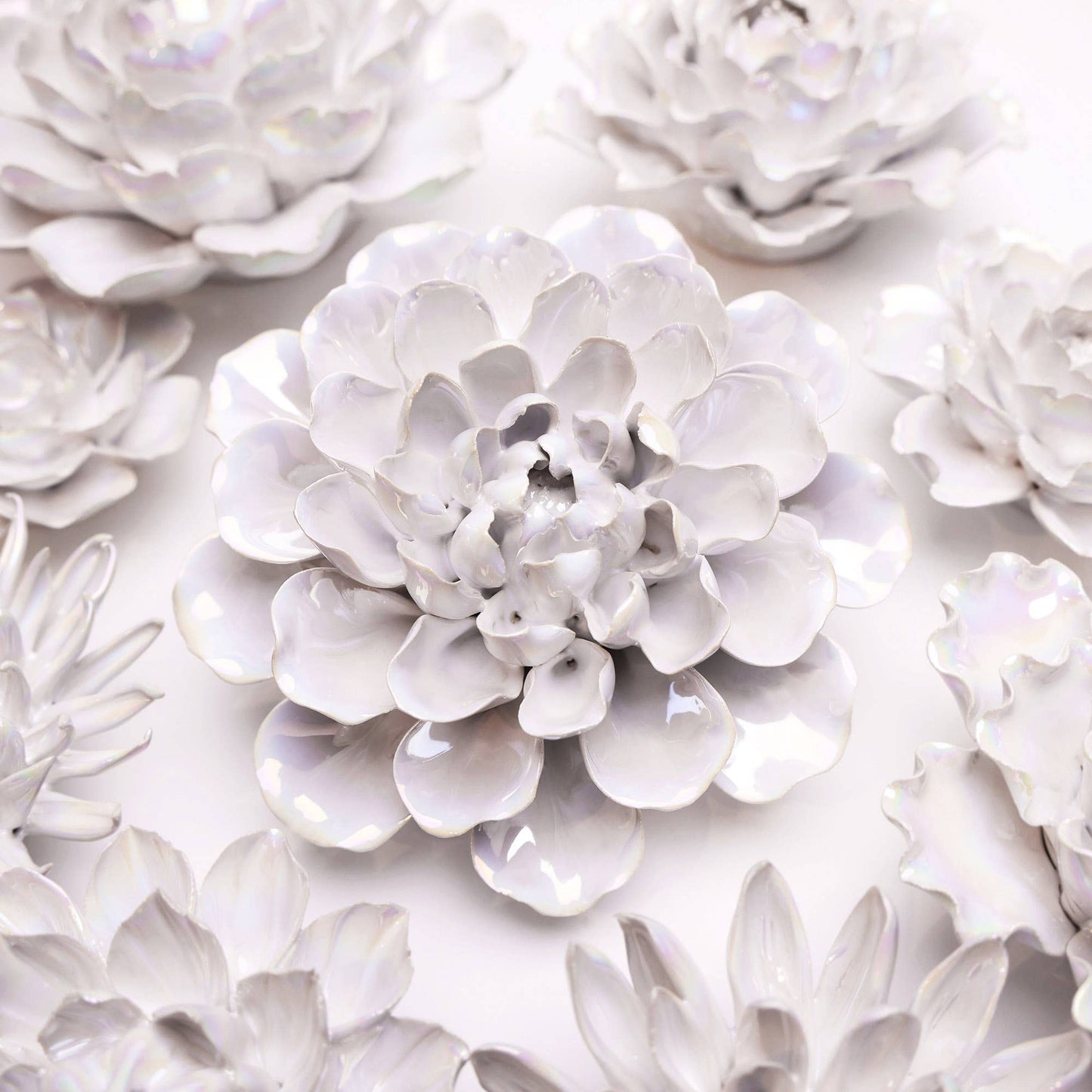 White Ceramic Flowers For Tabletop Or Wall Hanging: Ivory Ranunculus