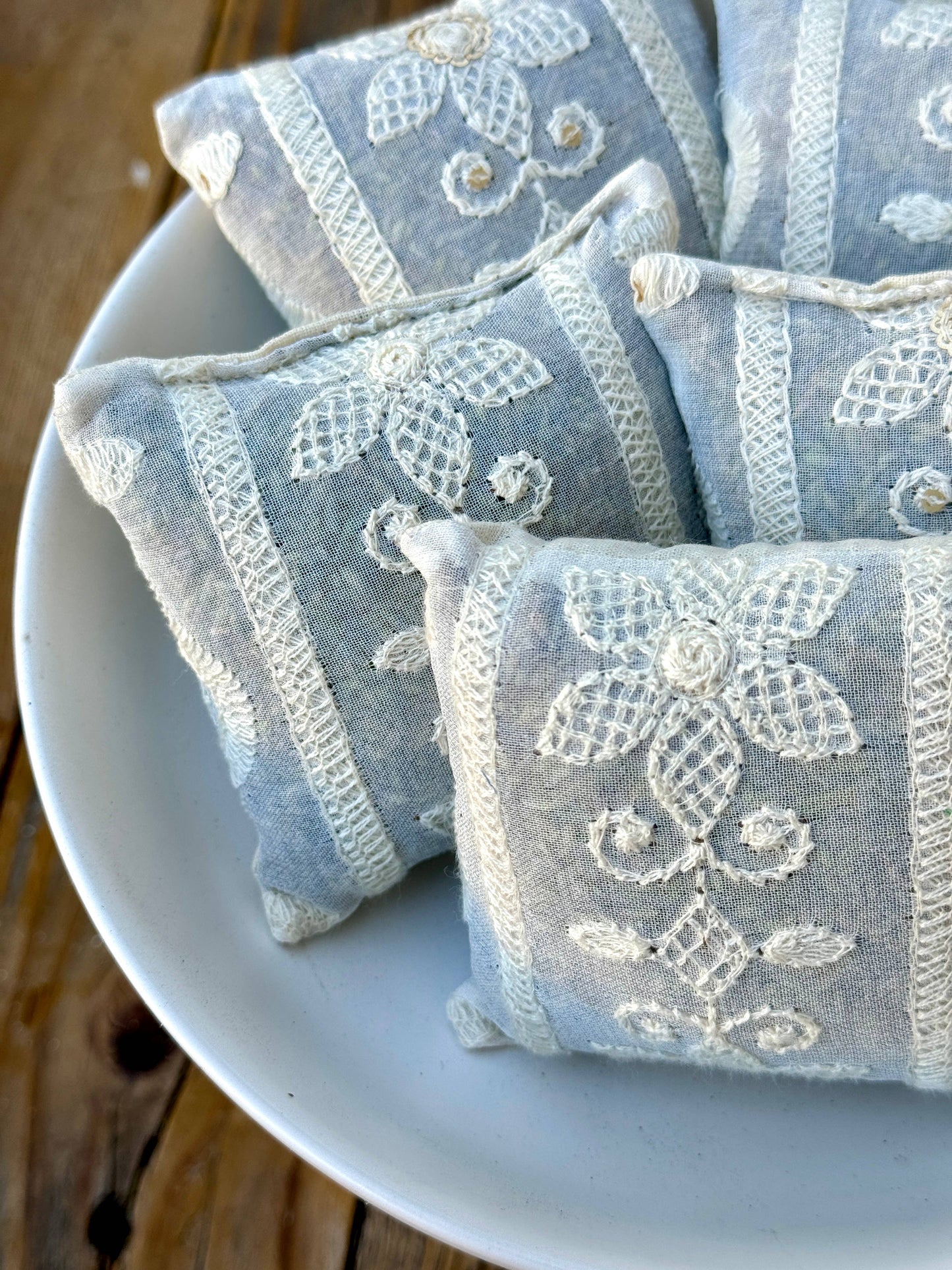 Embroidered White Square Lavender Sachets