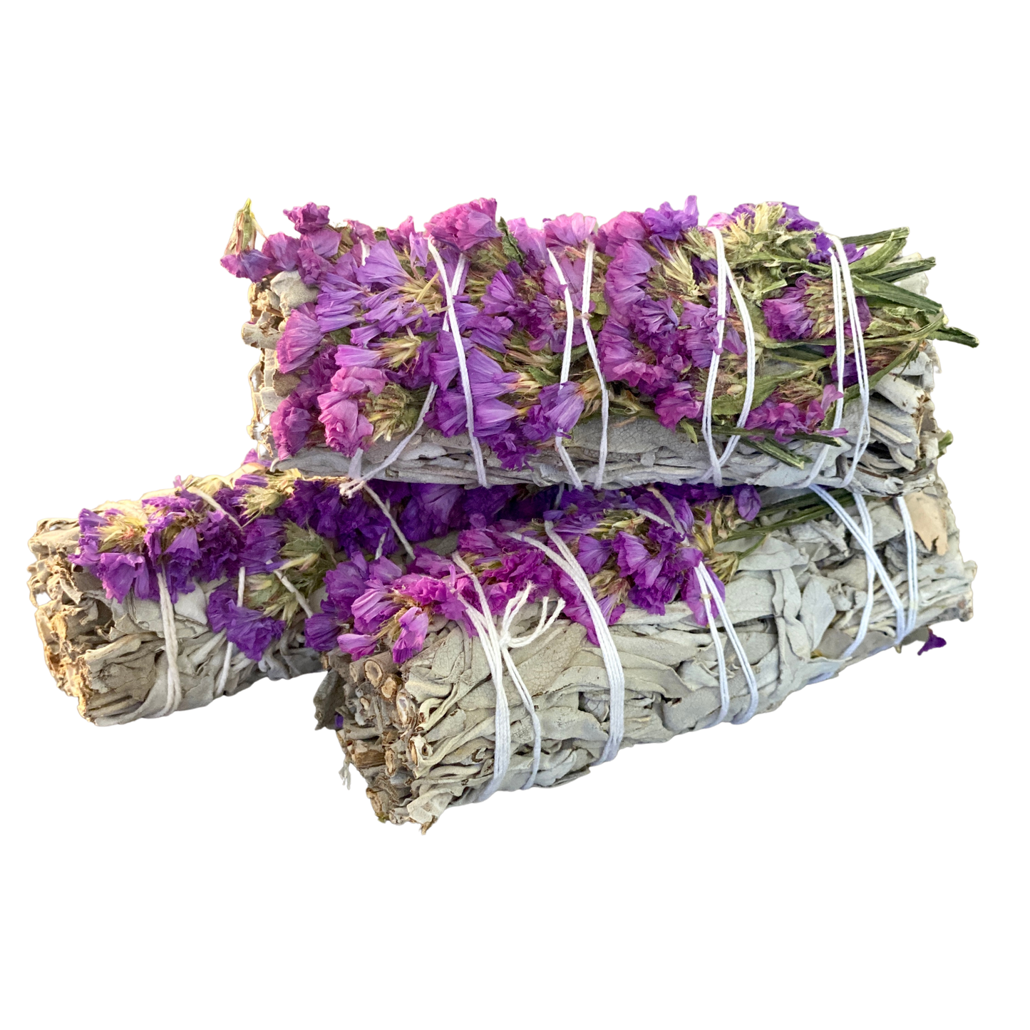 White Sage Smudge Sticks with Purple Flowers in Bulk