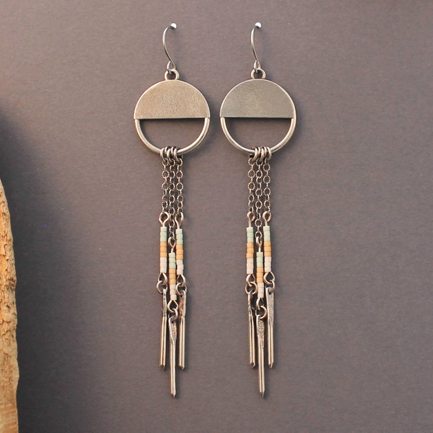 Half moon earrings in sterling silver or brass with beads: Rain (Blue) / Sterling Silver