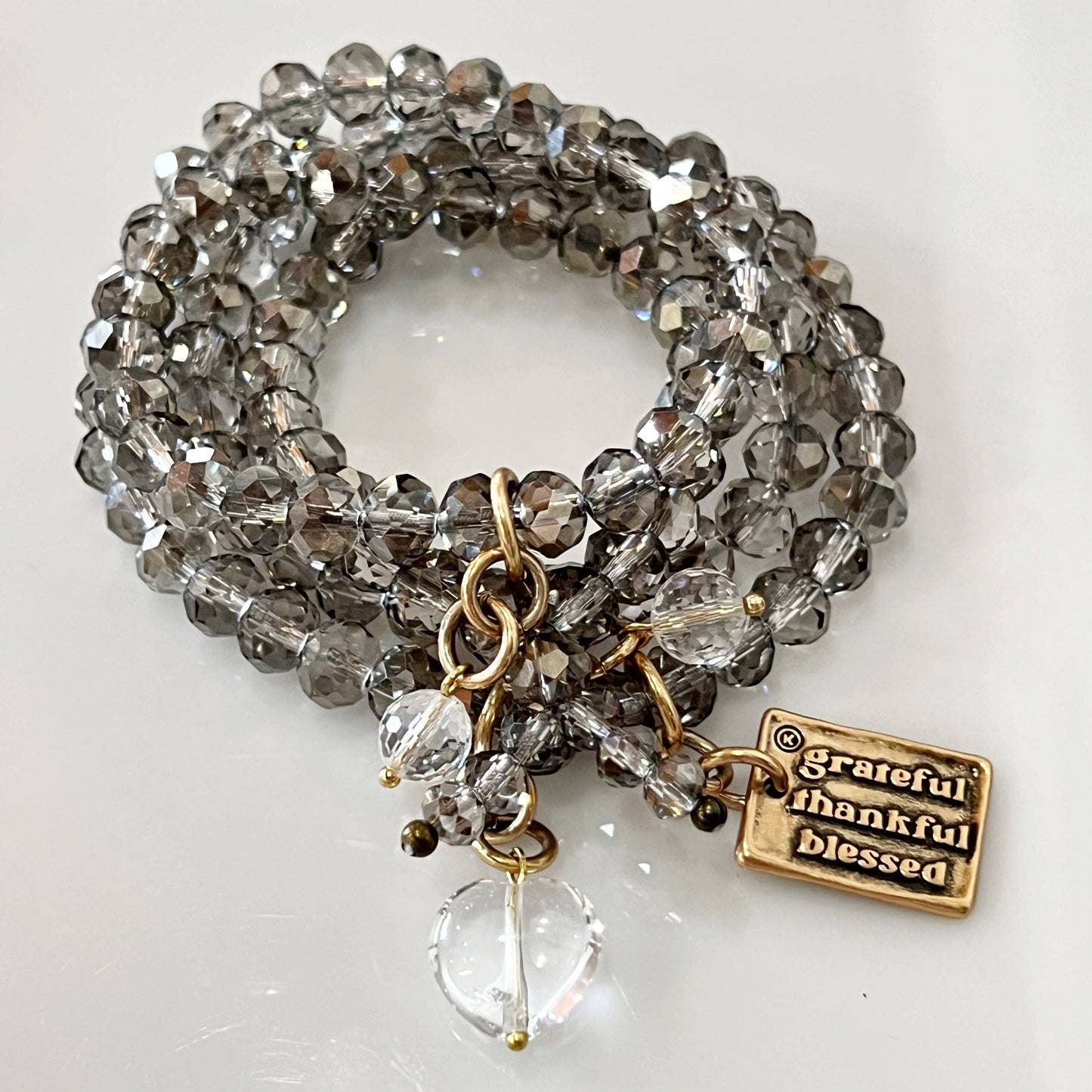 GRATEFUL THANKFUL BLESSED | Crystal Boho Wrap: S/M / Silver Finish Pendant