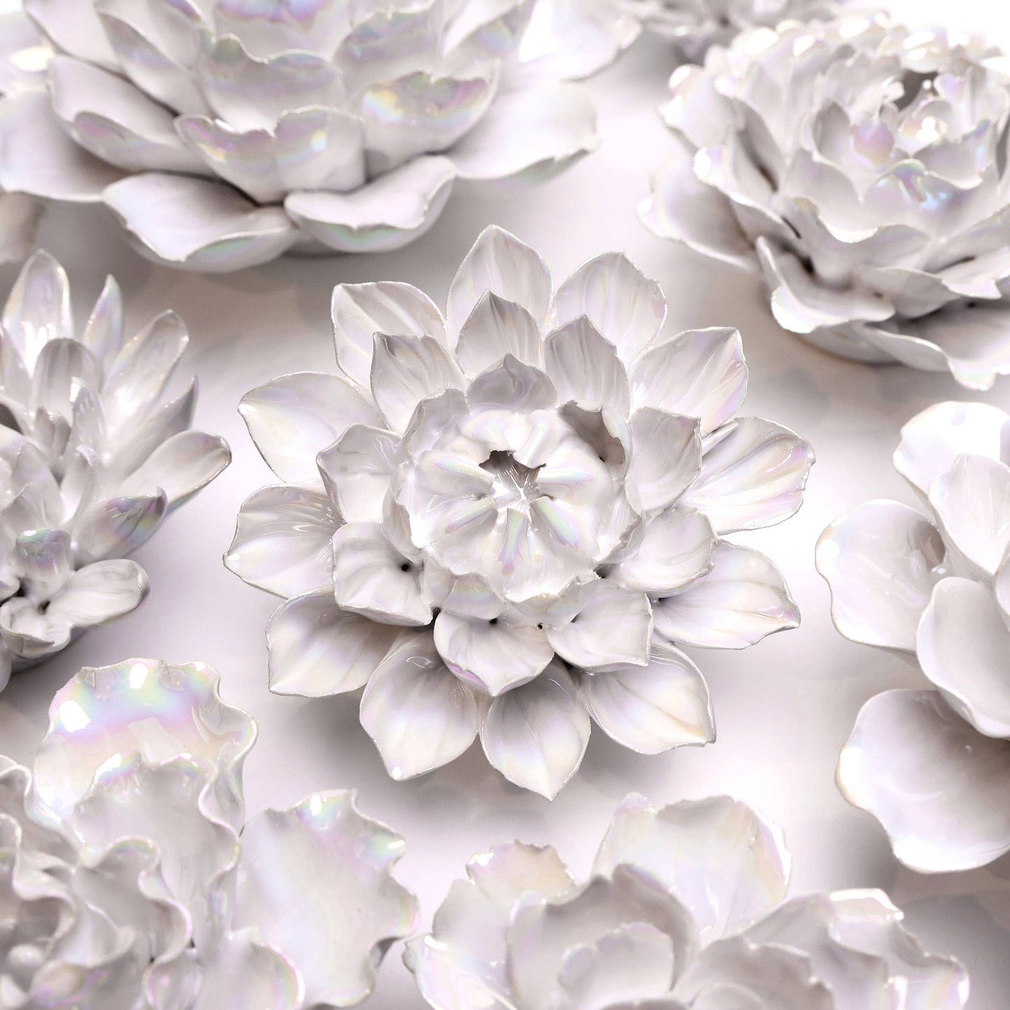White Ceramic Flowers For Tabletop Or Wall Hanging: Ivory Ranunculus