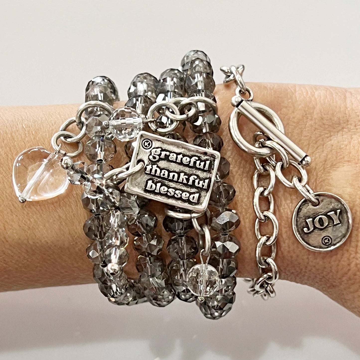 GRATEFUL THANKFUL BLESSED | Crystal Boho Wrap: S/M / Silver Finish Pendant