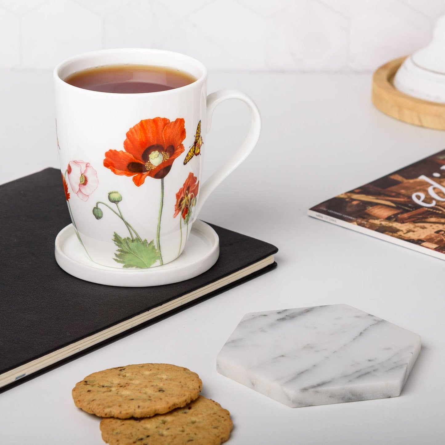 'Poppies' Tea Mug w/ Infuser & Lid