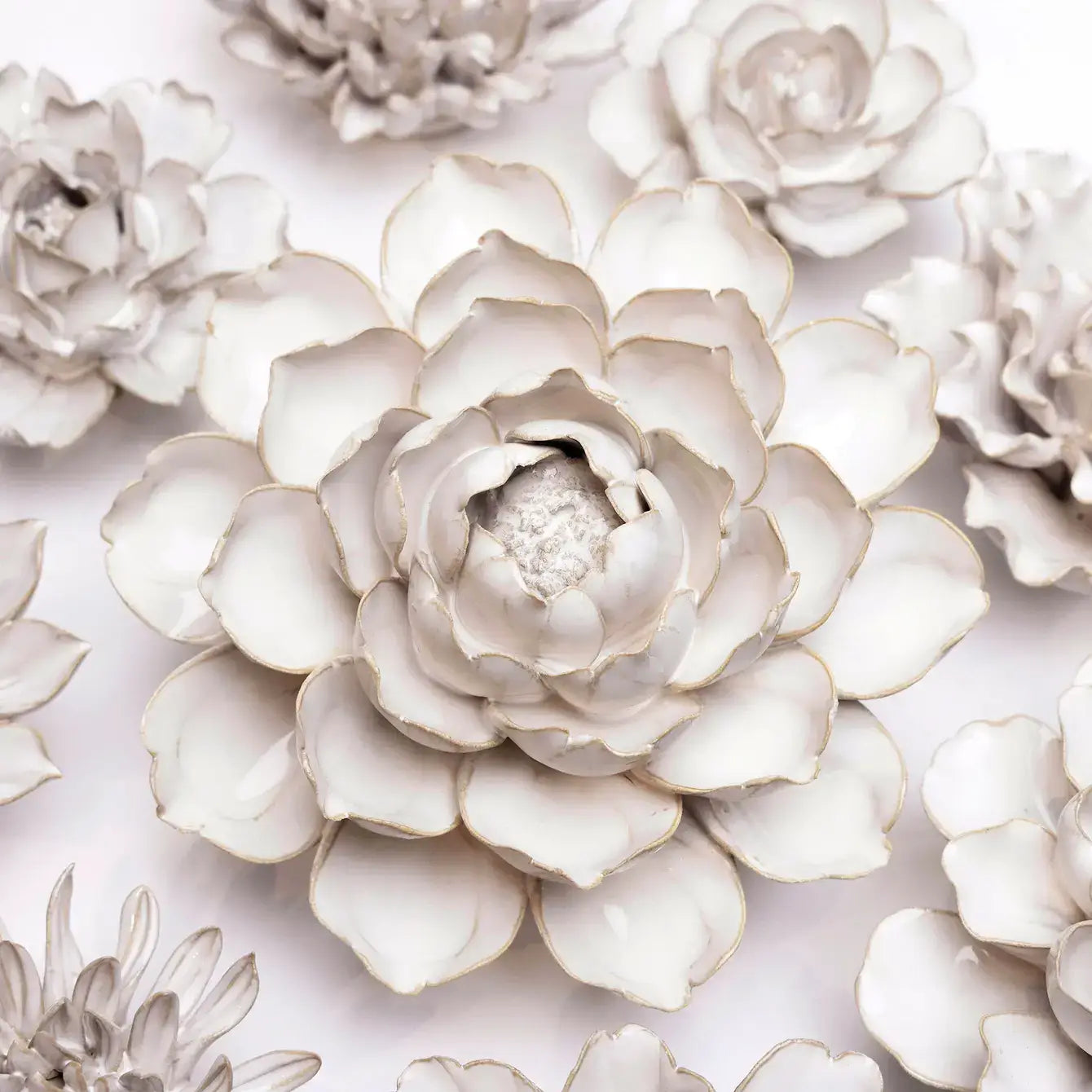 White Ceramic Flowers For Tabletop Or Wall Hanging: Ivory Ranunculus