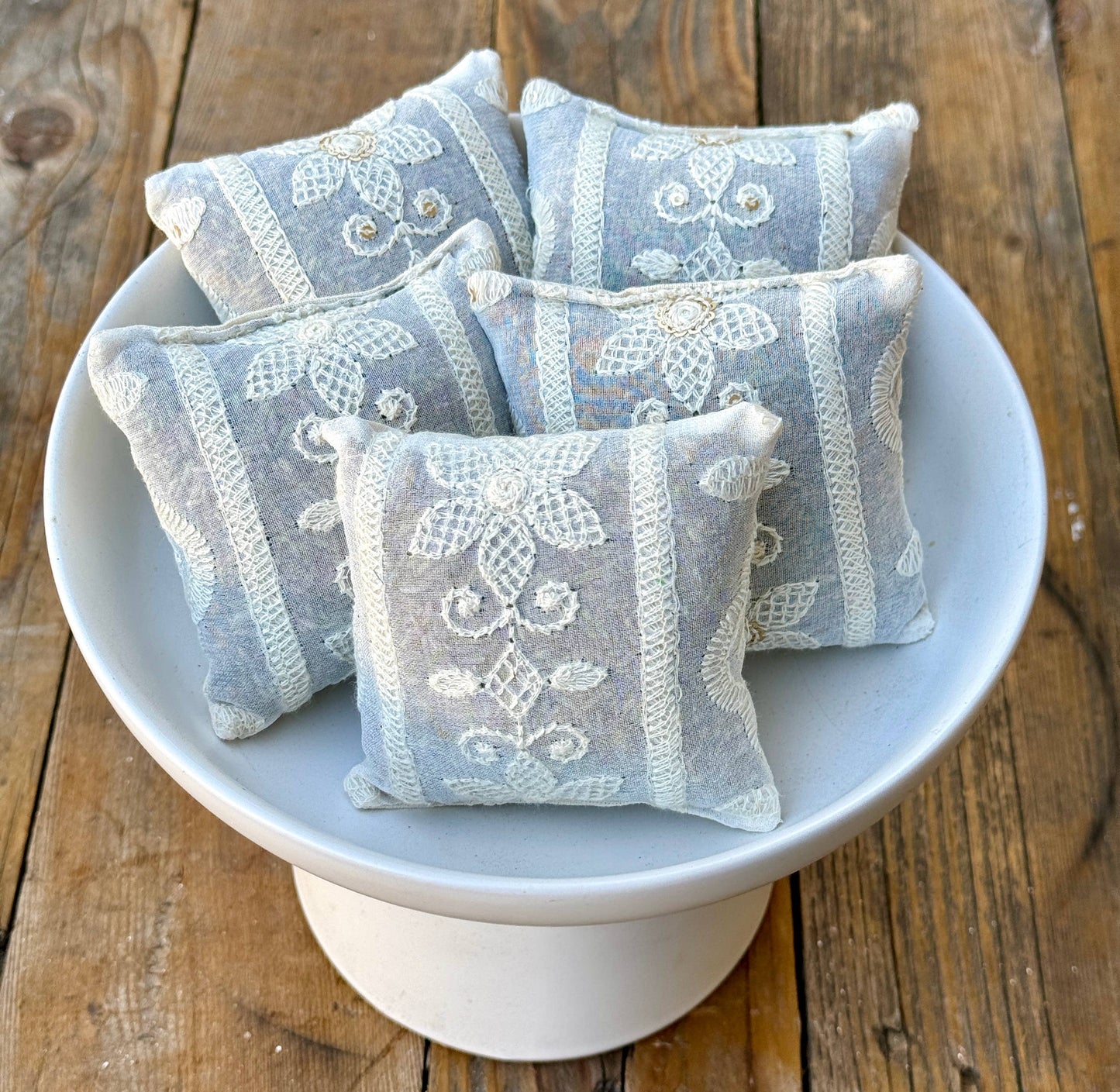 Embroidered White Square Lavender Sachets