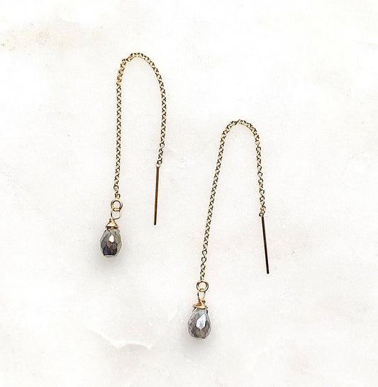 Whisper threaded earrings: Labradorite / Sterling silver
