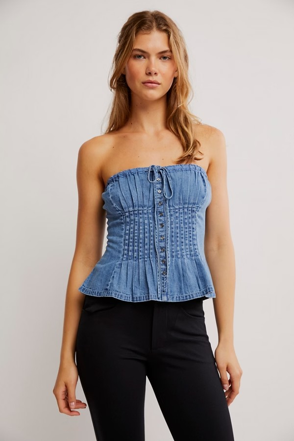 Denim Wink Wink Tube Top