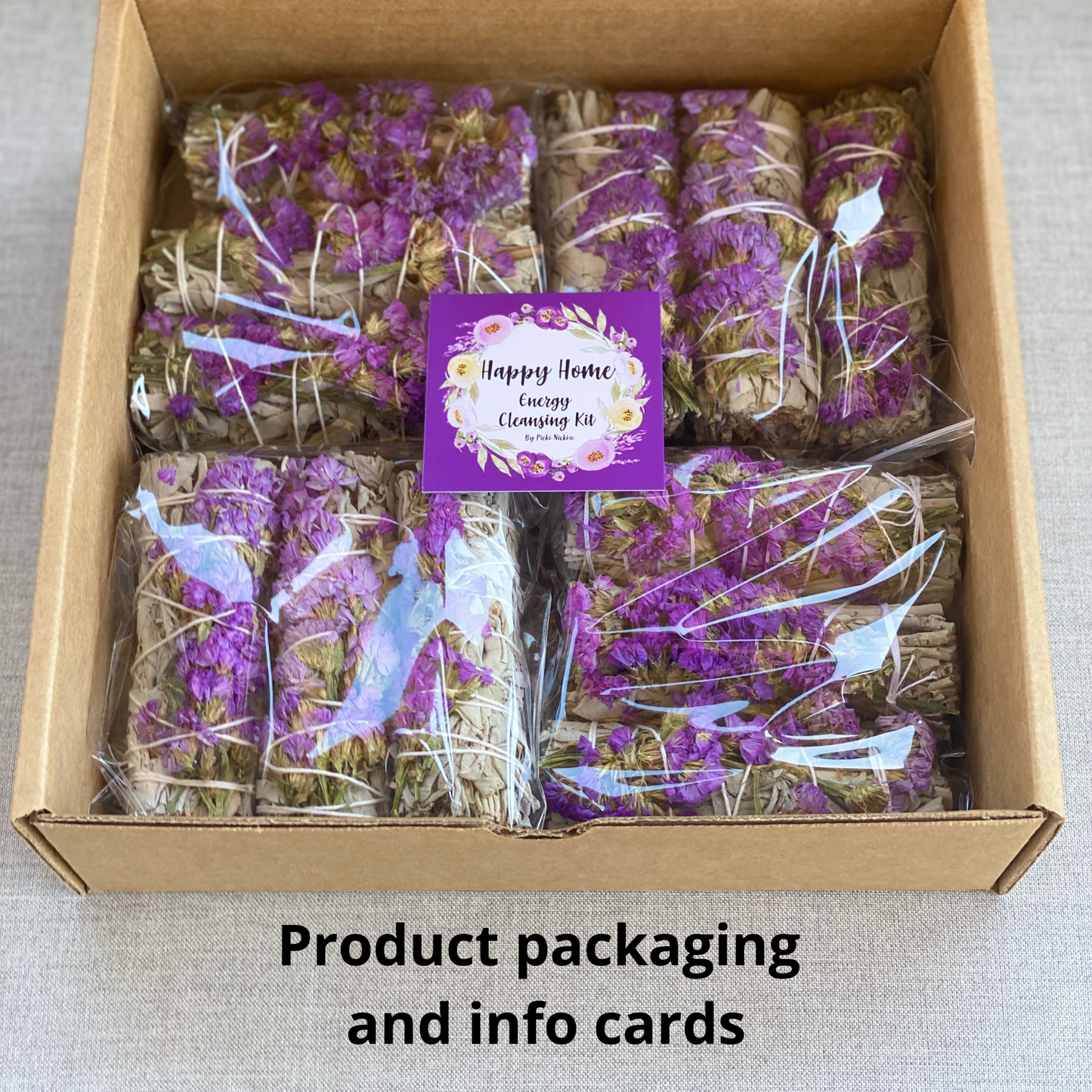 White Sage Smudge Sticks with Purple Flowers in Bulk