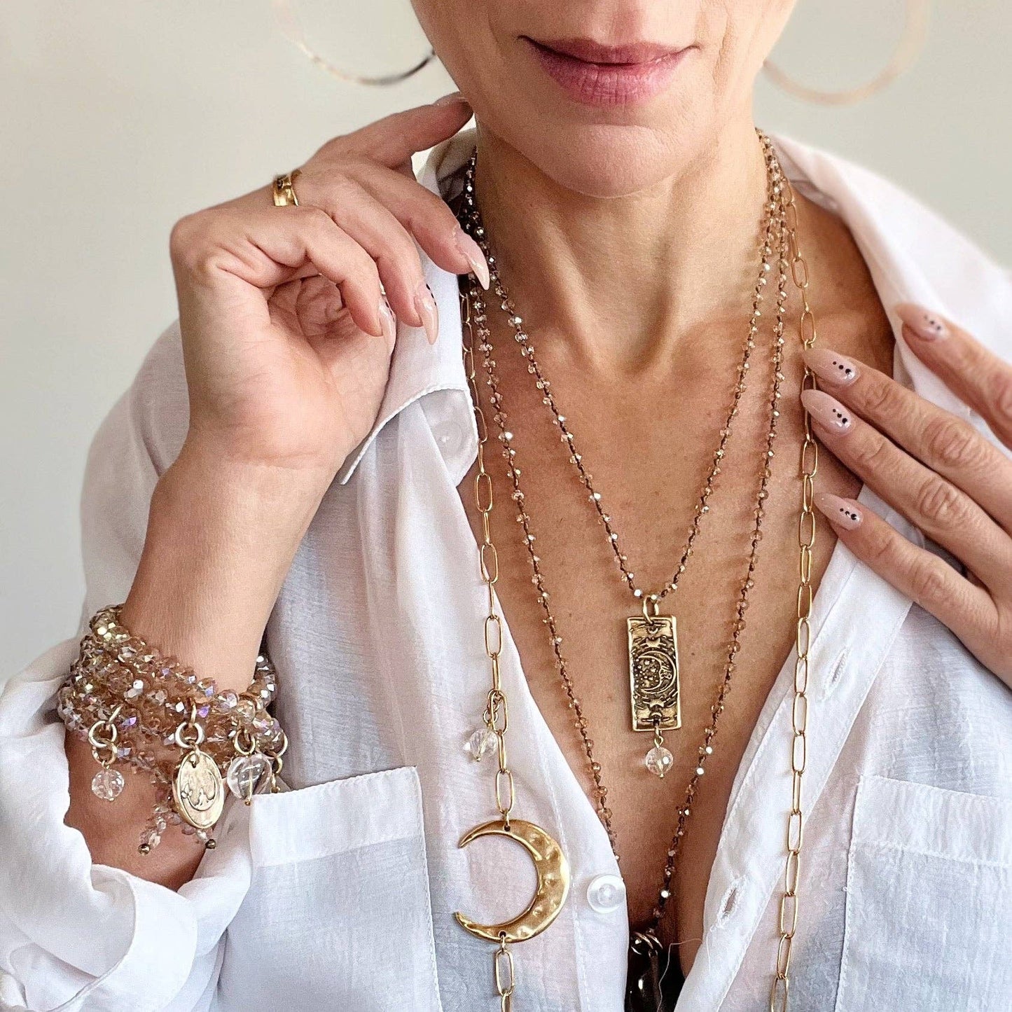 LIGHT | CRESCENT MOON | Long Chain: Silver Finish