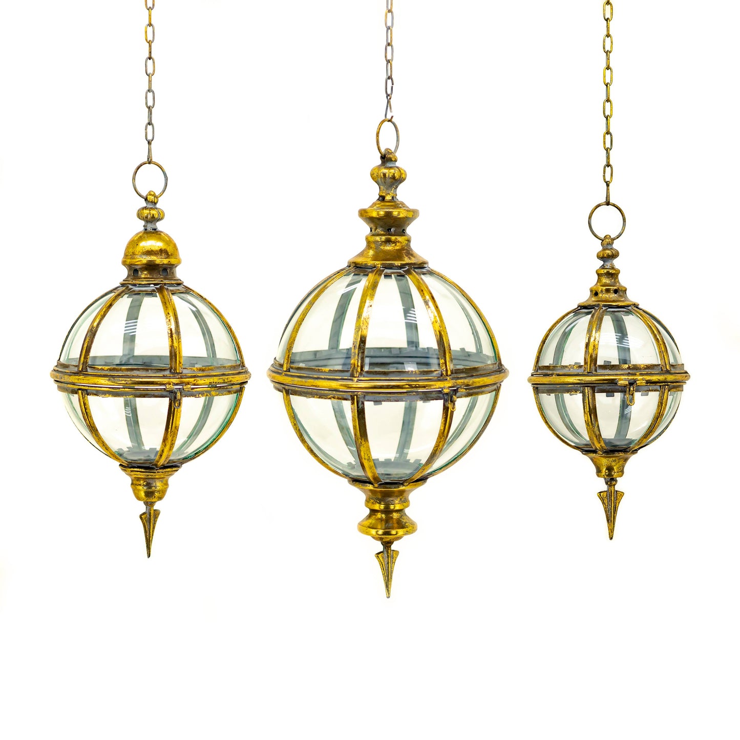 Iron & Glass Hanging Globe Lanterns in Gold "Sorrento"