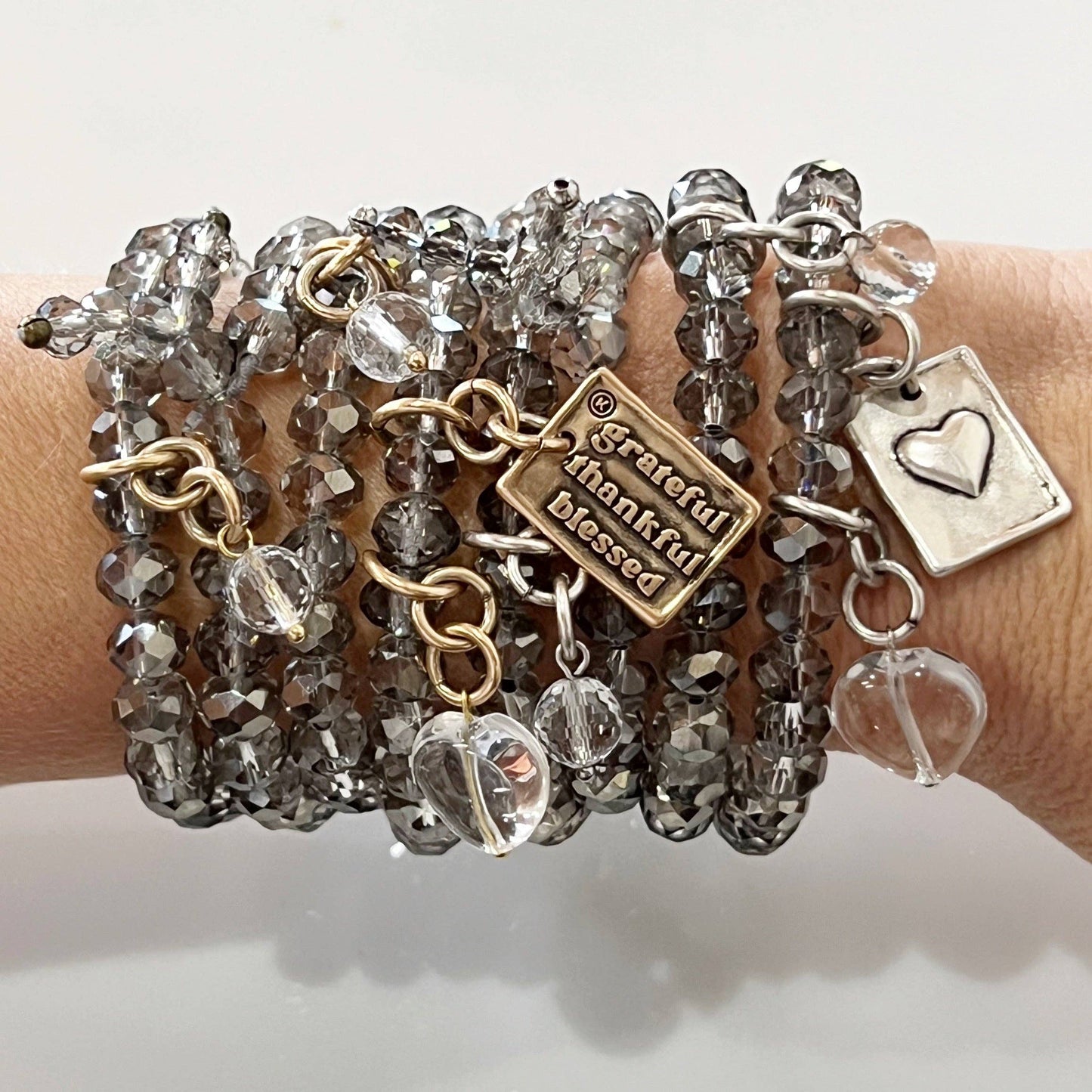 GRATEFUL THANKFUL BLESSED | Crystal Boho Wrap: S/M / Silver Finish Pendant