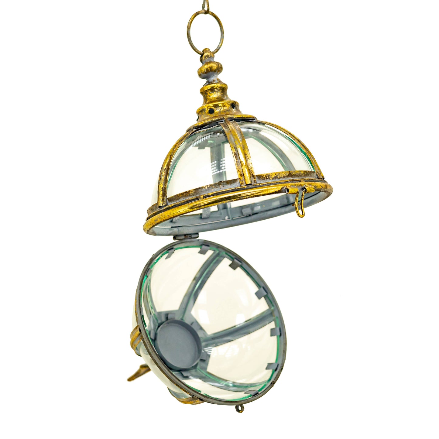 Iron & Glass Hanging Globe Lanterns in Gold "Sorrento"