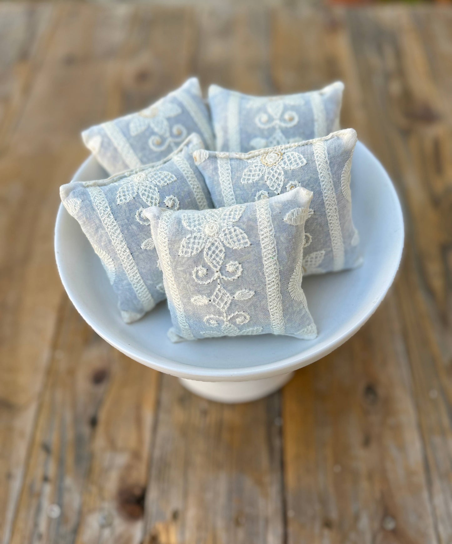 Embroidered White Square Lavender Sachets