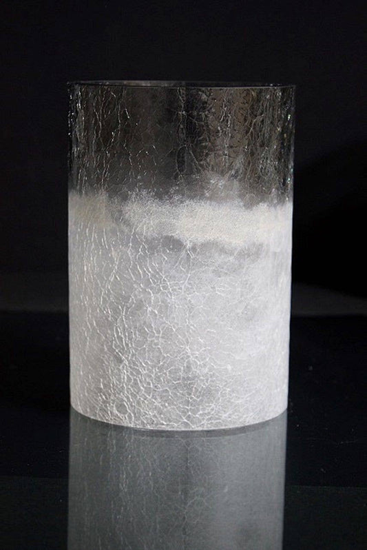 White, Crackle Glass Cylinder, 4.75"D, 7.5"H