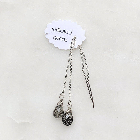 Whisper threaded earrings: garnet / Sterling silver