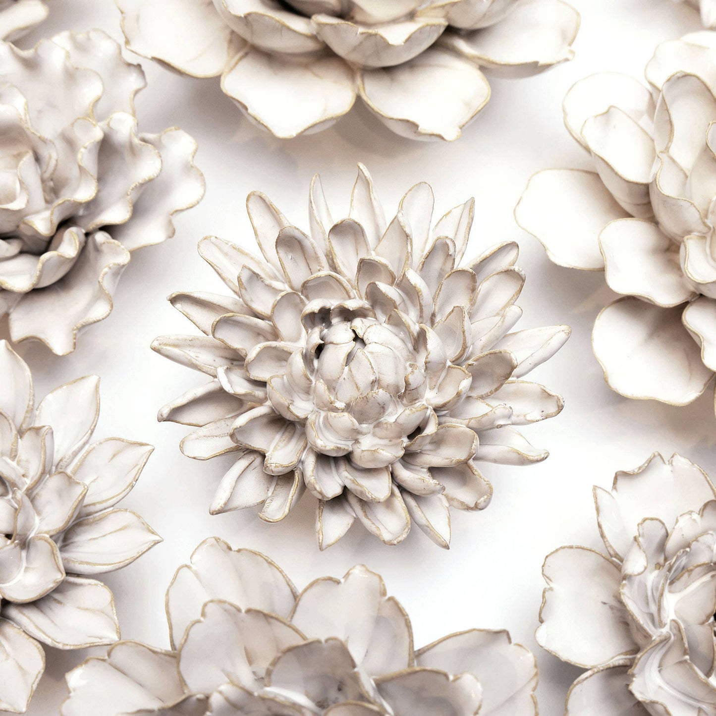 White Ceramic Flowers For Tabletop Or Wall Hanging: Ivory Ranunculus