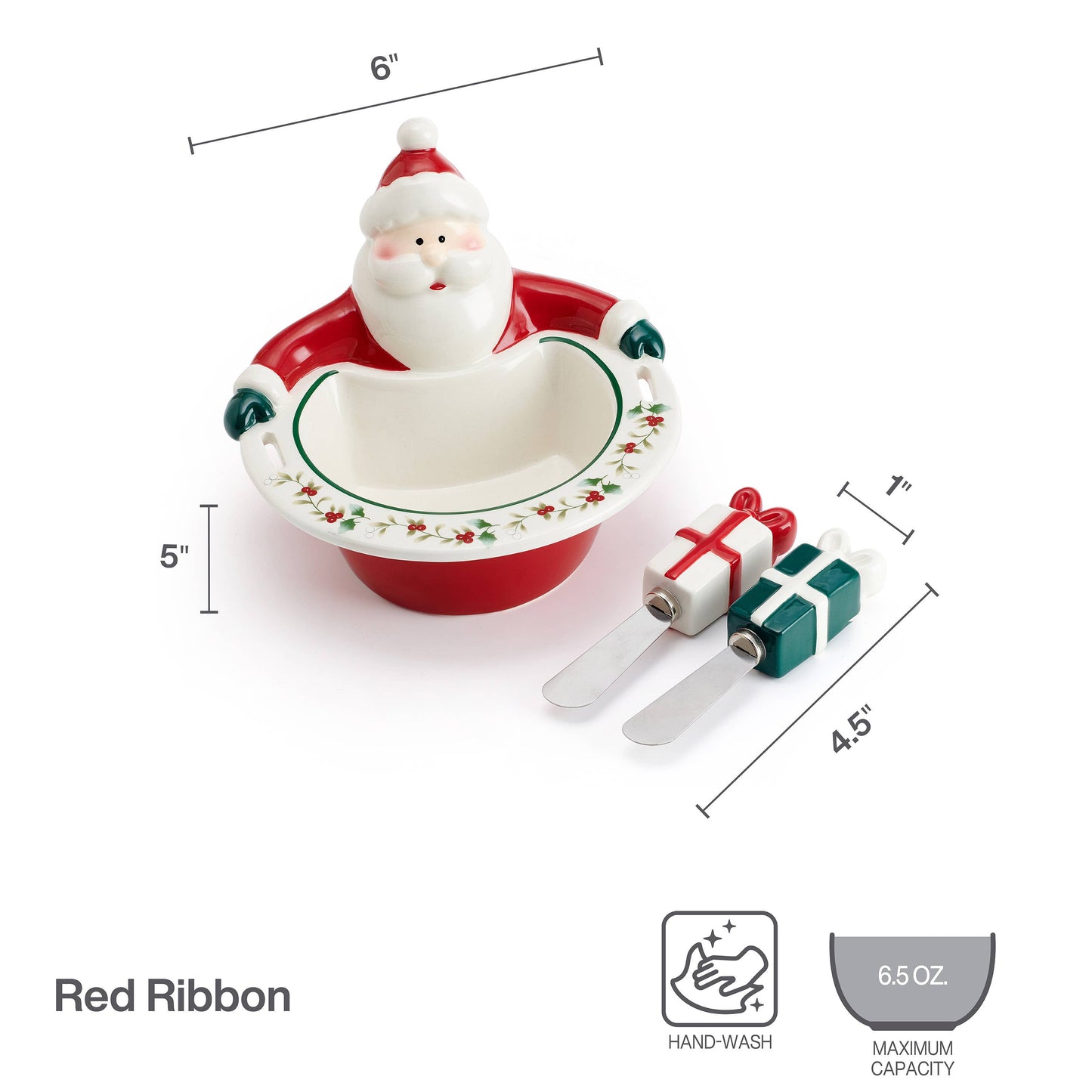 Winterberry 6In Santa Dip Bowl W Sprdrs Gift Box Pkg: Dolomite / Holiday