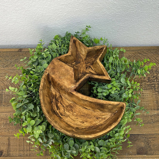 Moon & Star Wood Bowl, Natural, Handmade, Farmhouse Décor #B