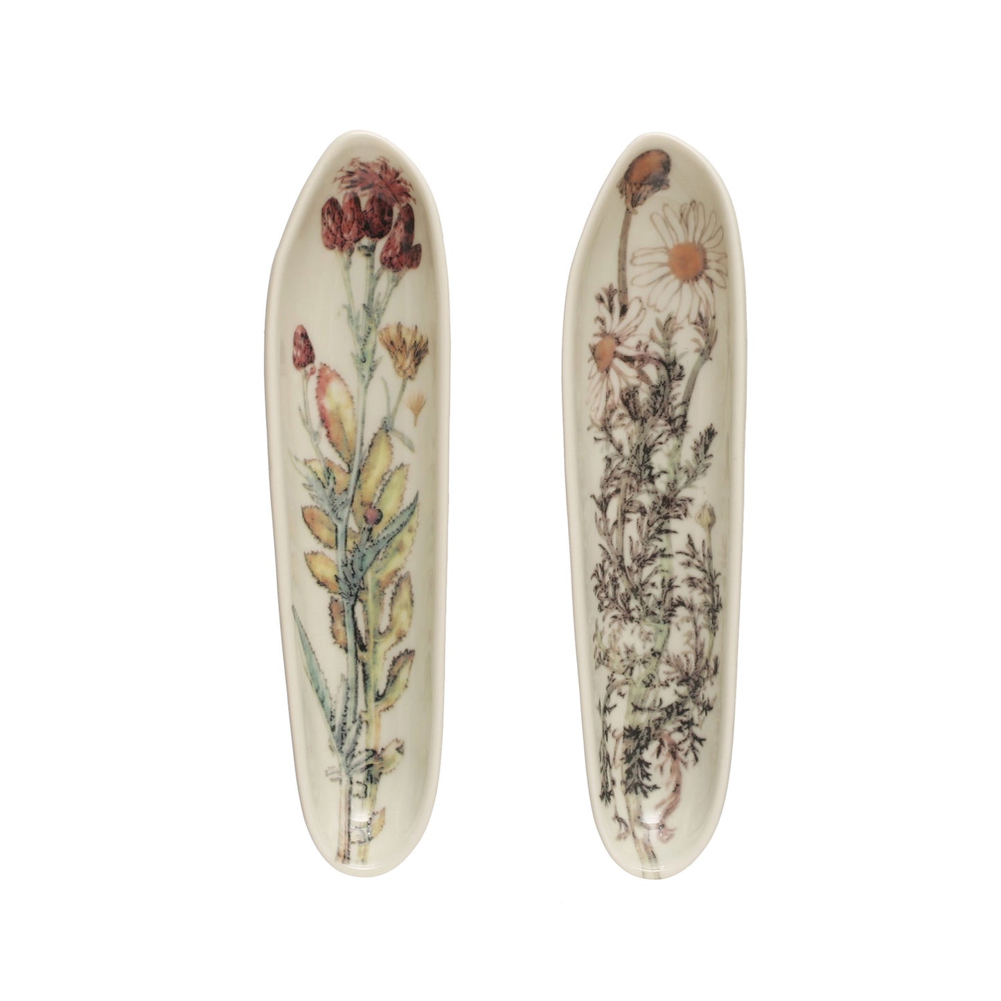 Stoneware platter shaped floral trinket dish