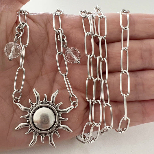 GRATEFUL | SUN | Long Chain: Silver Finish