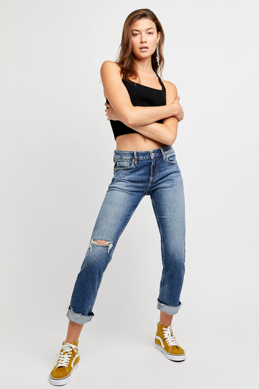 Cuffed Slim Boyfriend Jeans