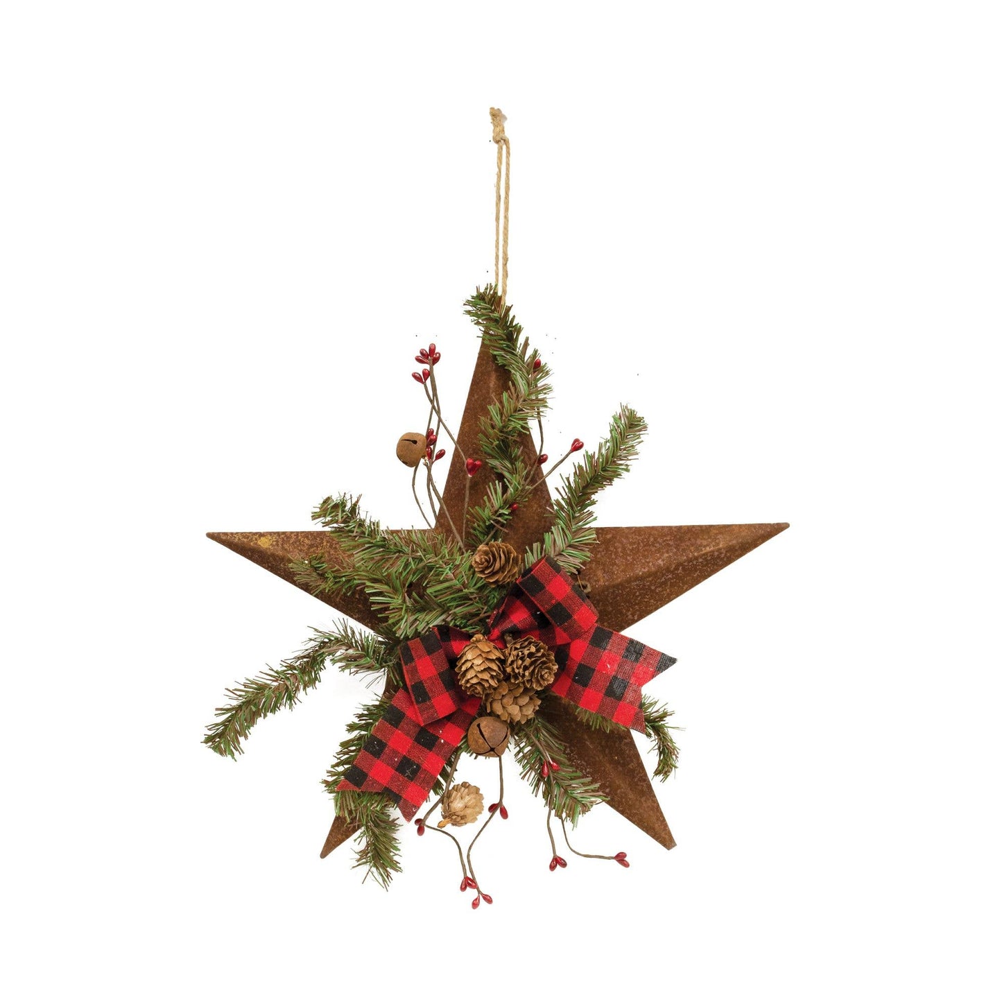 Rusty Metal Woodland Pine Star w/Ribbon