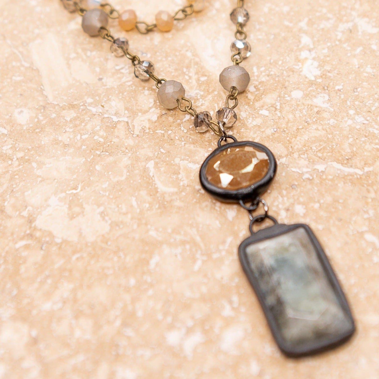 Gray Harper Stone Beaded Necklace, Beaded Choker