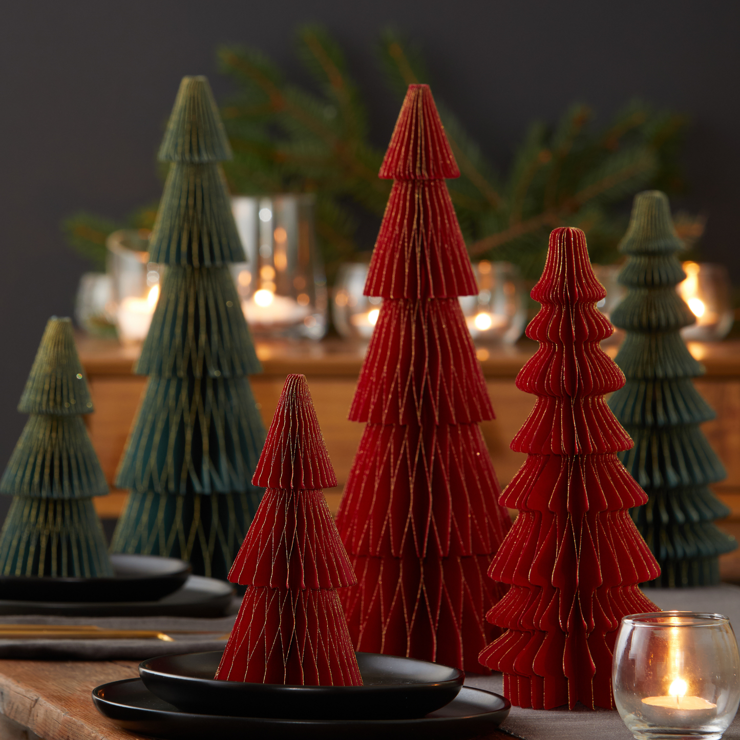 Honeycomb trees, vintage folding paper, Christmas