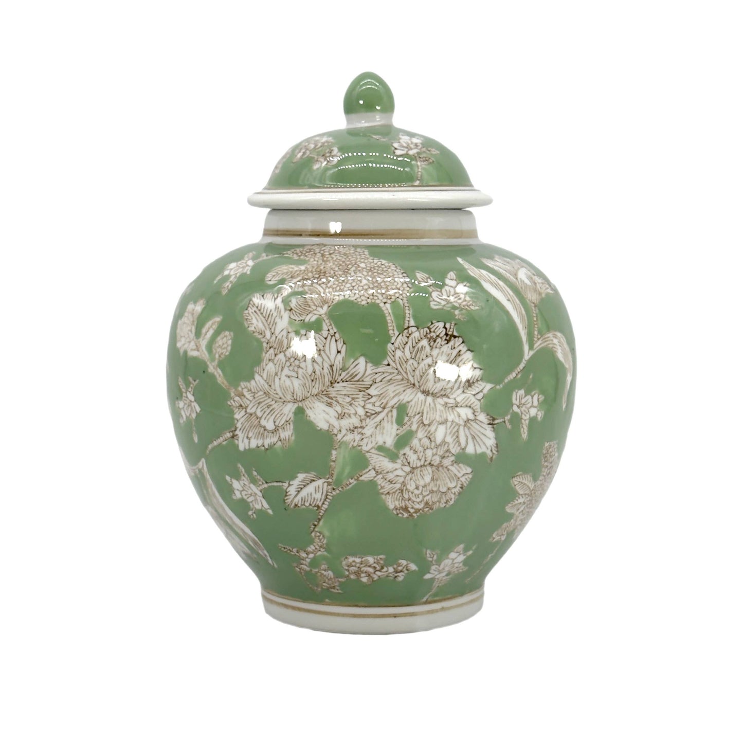Classic  Floral Ceramic Ginger Jar 10": White & Light Blue