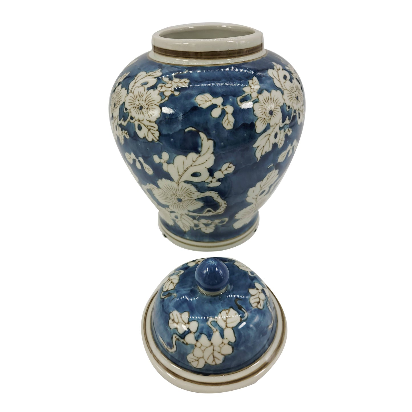 Blue & White Ceramic Chinoiserie Jar 12"