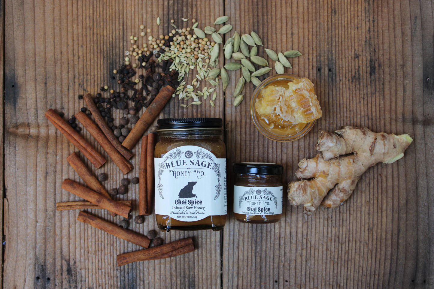 Chai Spice Infused Raw Honey Unique Blend 9 Organic Spices: 9oz
