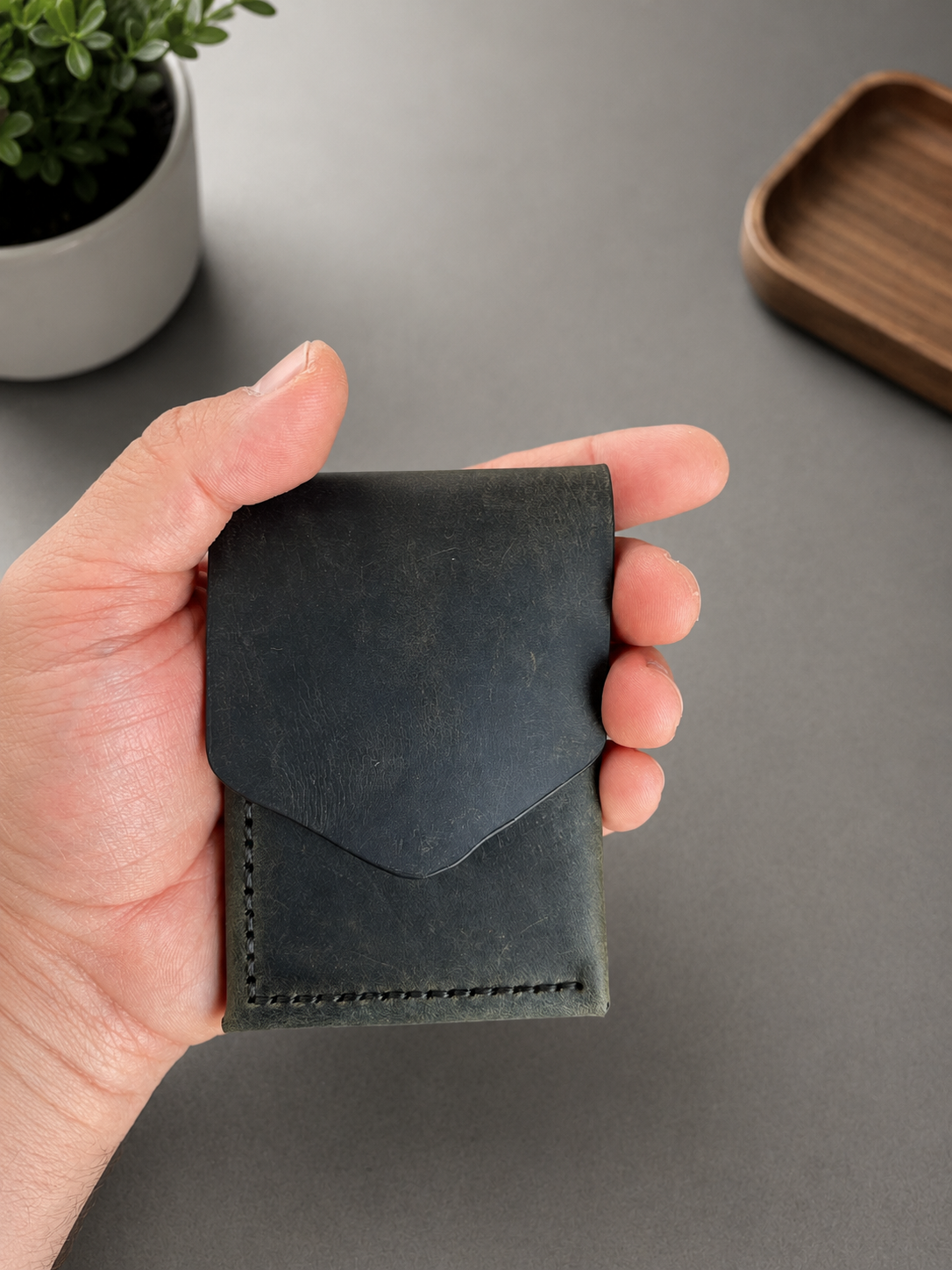 Leather Cash Wallet, Hand Stitched Minimalist Wallet: Cognac