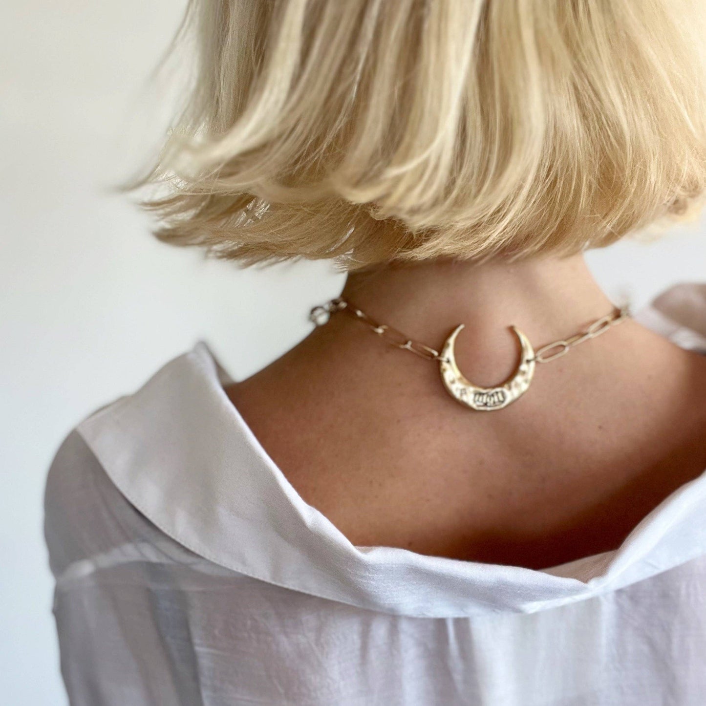 LIGHT | CRESCENT MOON | Long Chain: Gold Finish