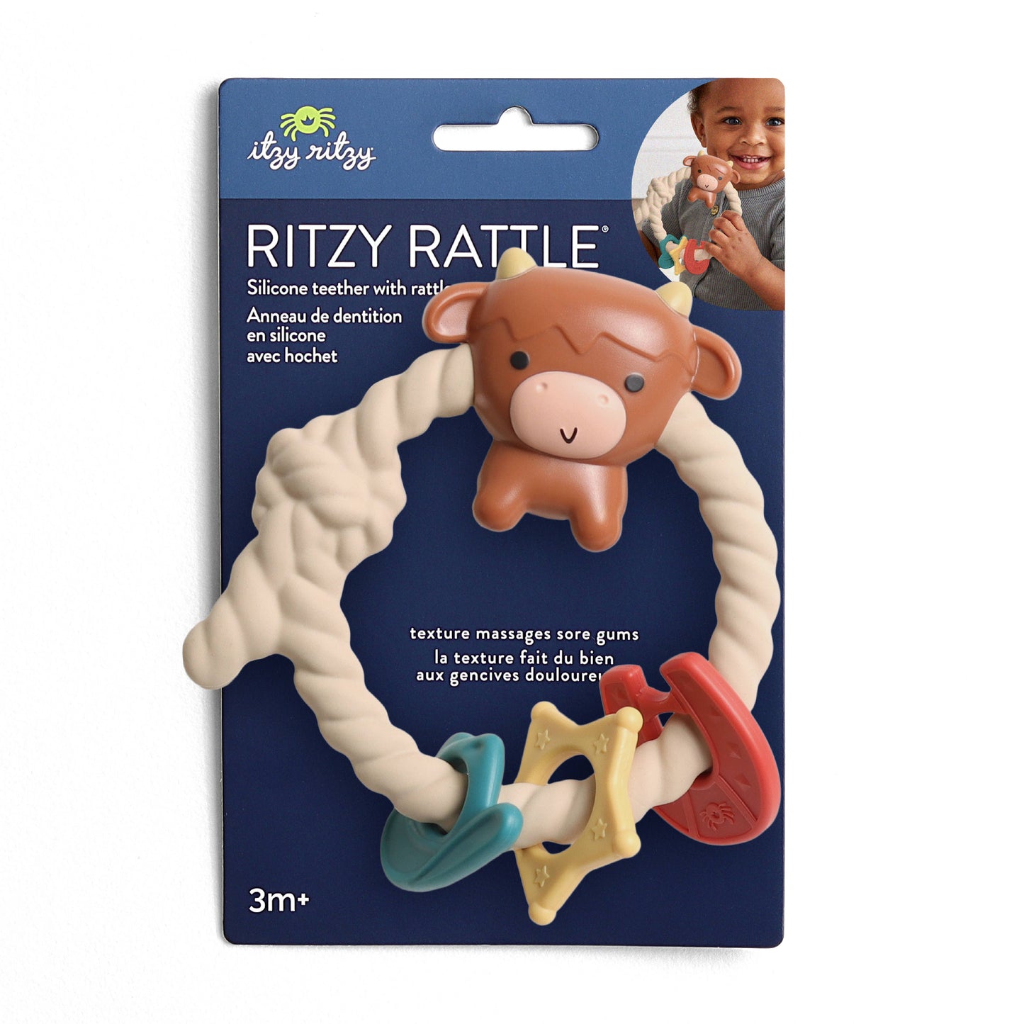 *NEW OPTION* Ritzy Rattle™ Silicone Teether Rattles: Highland Cow