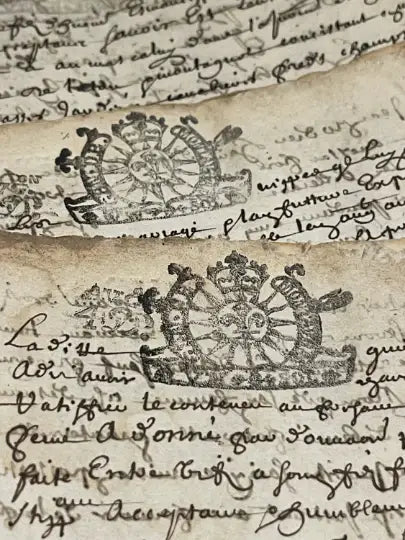 Original 1600s Stamped Antique French Script Document Pages