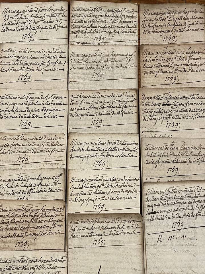 Antique 1759 French Documents - 266 Years Old