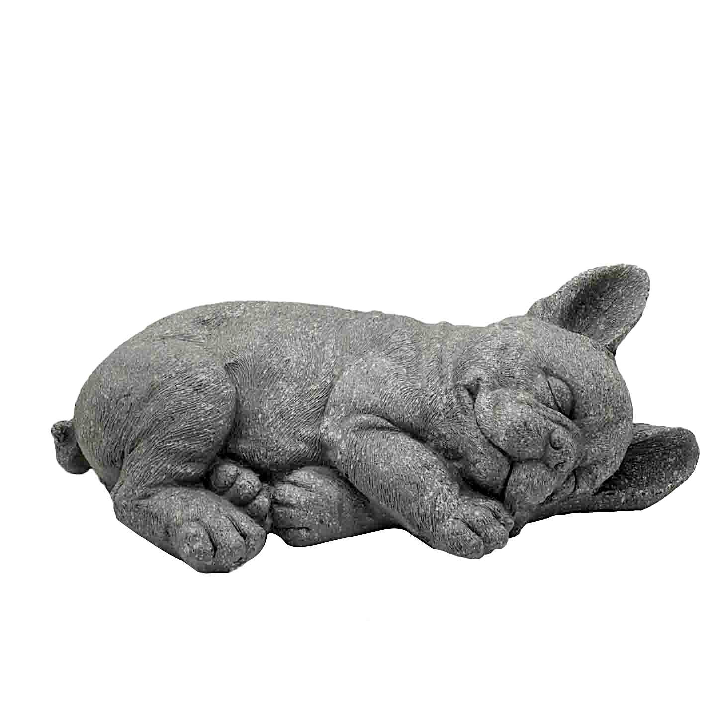 Grey Polyresin Sleeping French Bulldog Garden Statue 20.5" L