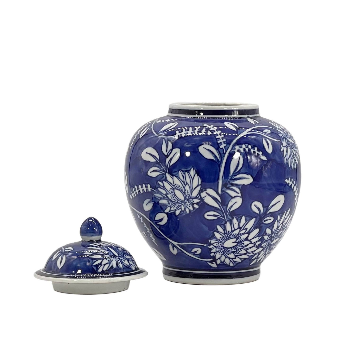 Classic  Floral Ceramic Ginger Jar 10": White & Light Blue