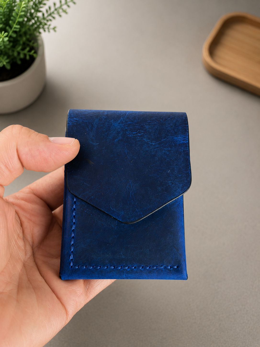 Leather Cash Wallet, Hand Stitched Minimalist Wallet: Black